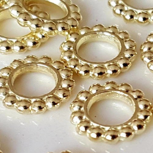 15 perles 9mm intercalaires connecteurs intermédiaires rond fleur en métal doré 