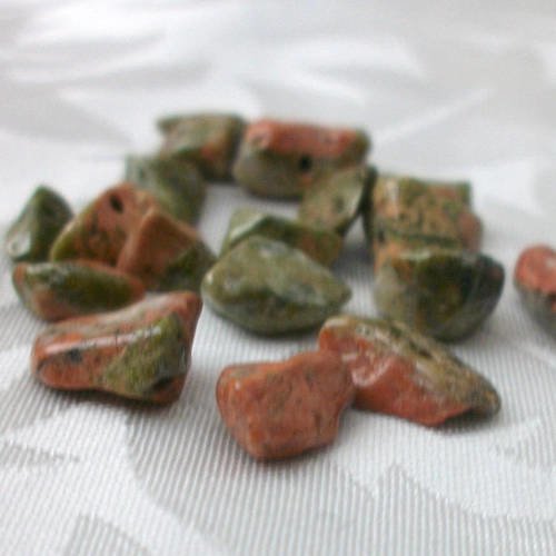 Lot de 20 perles pépite chips d unakite 8 à 10mm pierre naturelle semi précieuse gemme 