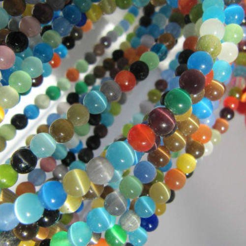 10 perles rondes oeil de chat 4 mm multicolore 