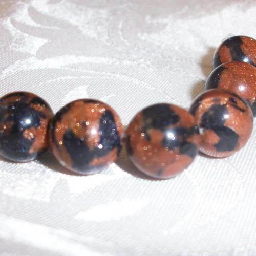 1 perle percé 16mm marron et noir pierre de soleil naturelle goldstone arénarie