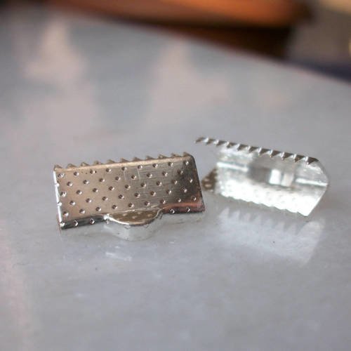 4 attaches griffe serre pince embout 13mm pour ruban en métal argenté apprêt fabrication de bijoux collier bracelet b17