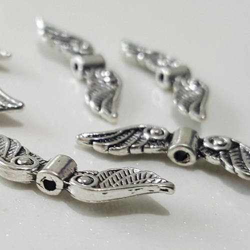 4 intercalaire breloque ailes ange en métal argenté argent tibétain 23x6mm 