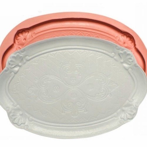 Moule silicone pour plateau ovale 25cm décor baroque vintage pour plâtre résine polyester k350