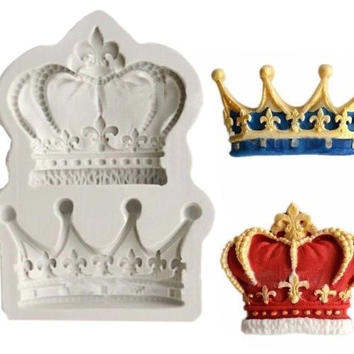Moule silicone 2 couronnes roi reine prince princesse pour fimo plâtre savon cire bougie argile polyester k470 42b40