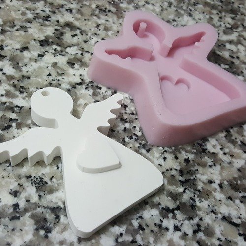 Moule silicone suspension ange ailes coeur 8cm thème noël pour pâte polymère fimo plâtre savon argile résine k334 5e80