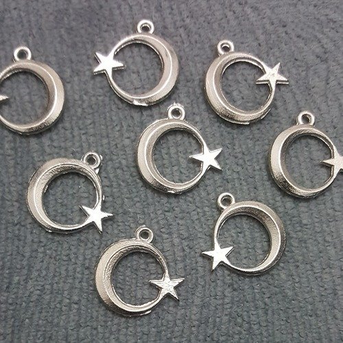 10 pendentif breloques lune et étoile en métal argenté 16mm 