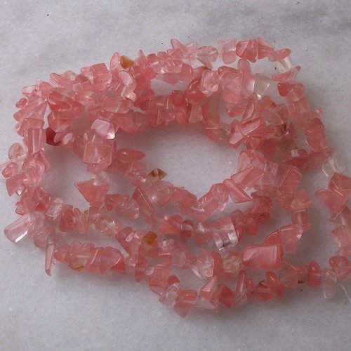 Enfilade fil de 80cm de perles pépite chips de crystal quartz rose ∞ pierre naturelle semi précieuse gemme  ∞  5 à 10mm b63