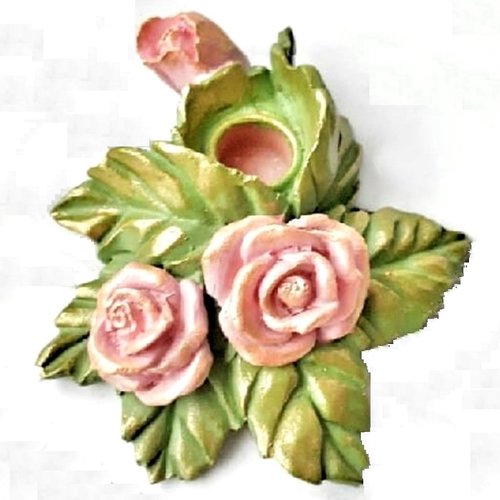Moule silicone support bougie bougeoir bouquet de fleurs roses pour pâte polymère fimo plâtre wepam cire résine k370 htr380g