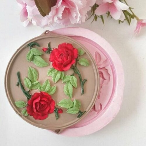 Moule silicone suspension décoration feuilles fleurs rose pour fimo plâtre argile résine savon cire polyester k659 4f300