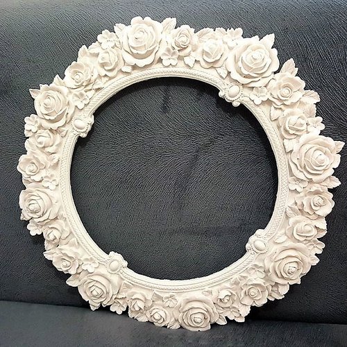 Moule silicone cadre photo miroir rond 35cm déco fleurs roses pour fimo plâtre argile résine cire polyester béton k532 8ef1120