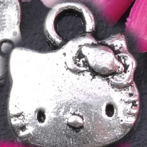 10 pendentif breloque chat 14mm en métal argenté argent tibétain 