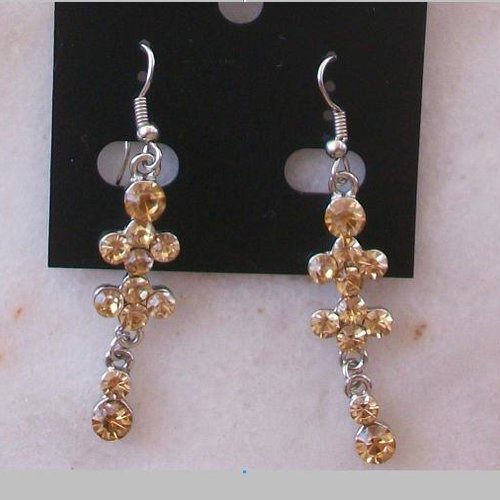 Boucles d'oreilles infini en métal argenté et strass jaune bijoux b31