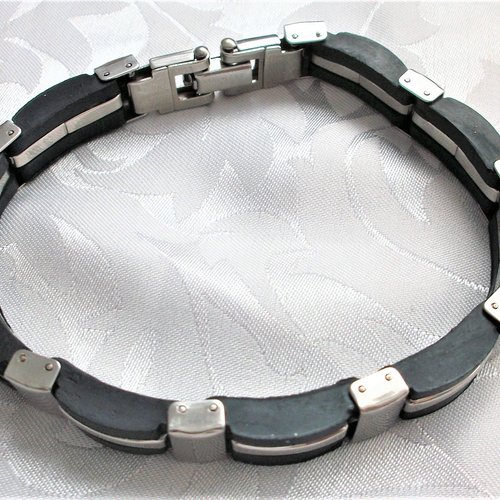 Bracelet en acier caoutchouc noir pour homme et femme a22 b01