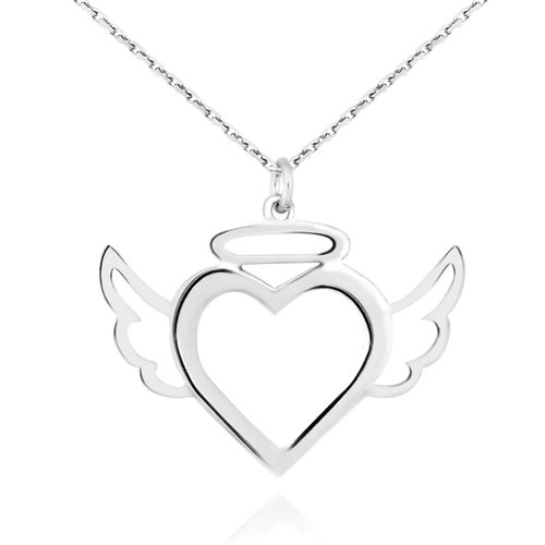 Collier chaîne avec pendentif coeur avec ailes en argent massif 925 a23