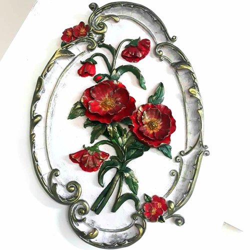 Moule silicone panneau ovale 39cm déco fleur rose liane feuille pour plâtre fimo wepam cire savon argile polyester