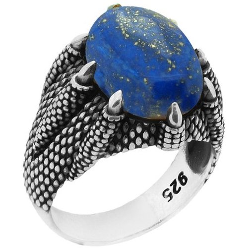 Bague chevalière homme 16g en argent massif 925 aigle griffes serti pierre naturelle bleu lapis lazuli