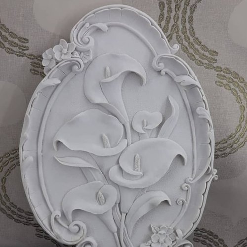 Moule silicone panneau ovale 39cm déco fleur arum liane feuille pour plâtre fimo wepam porcelaine cire savon argile polyester