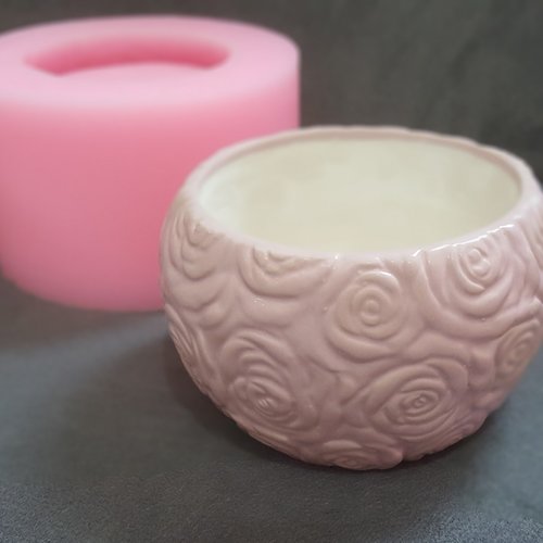 Moule silicone pot vase rond 14cm déco roses pour plâtre wepam porcelaine cire savon résine argile ciment béton k673 29k1400
