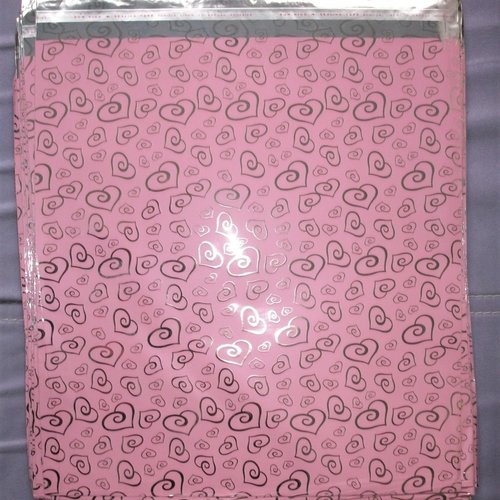 50 emballages grandes pochettes cadeaux 31x29cm rose métallisé coeur argenté sachets avec rabat à ruban adhésif 1e