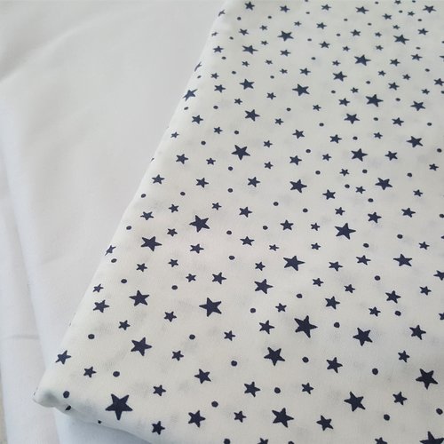 Coupon tissu 100% coton popeline motifs étoiles bleu marine 1m x 1,80m pour 45 masques de protection