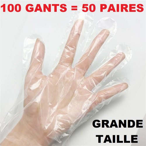 100 gants 50 paires jetable grande taille pe transparent pour hygiène barbecue bactéries ménage voiture protections a55