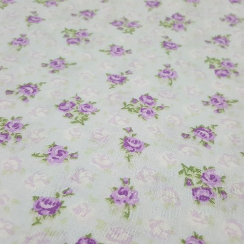 Coupon tissu bleu claire 100% coton popeline déco motifs mini fleurs roses violet vert 1m x 1,80m pour 45 masques de protection