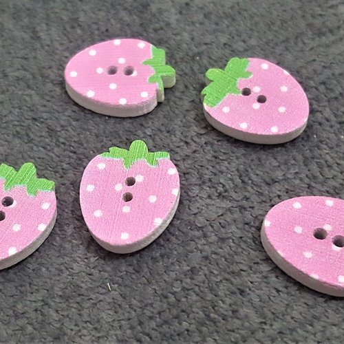 Lot de 5 boutons en bois en forme de fraise rose pour couture bébé scrapbooking b41