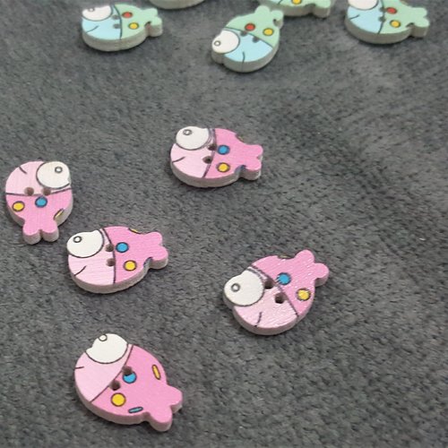 Lot de 5 boutons en bois en forme de poisson rose pour couture bébé scrapbooking b41