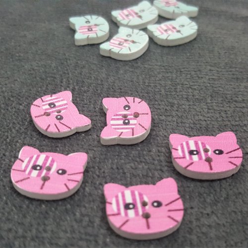 Lot de 5 boutons en bois en forme de tête de chat rose pour couture bébé scrapbooking b41