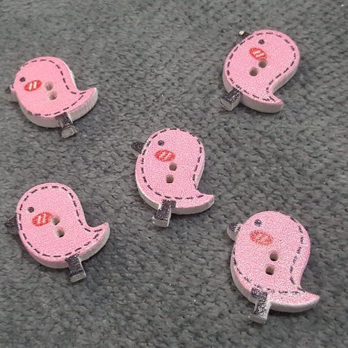Lot de 5 boutons en bois en forme d oiseau rose pour couture bébé scrapbooking b41
