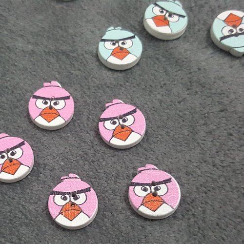 Lot de 5 boutons en bois en forme d oiseau angry birds rose pour couture bébé scrapbooking b41