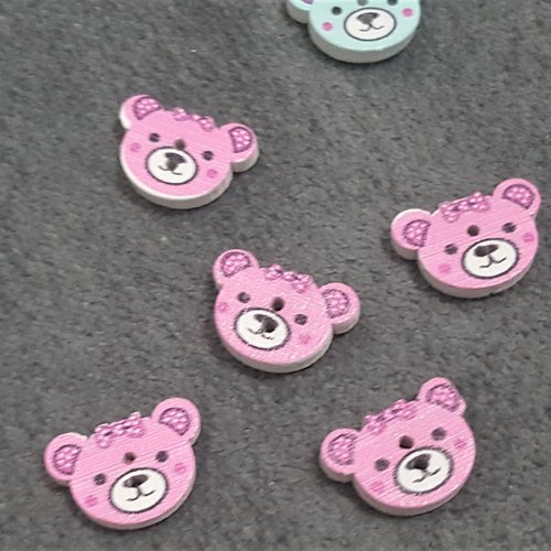 Lot de 5 boutons en bois en forme de tête d ours rose pour couture bébé scrapbooking b41