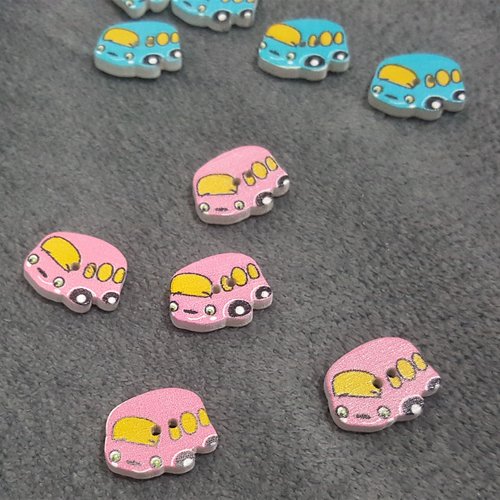 Lot de 5 boutons en bois en forme de bus rose pour couture bébé scrapbooking b41