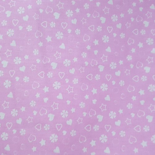 Coupon tissu 100% coton popeline motifs coeur étoile trèfle rose 1m x 1,80m pour 45 masques de protection