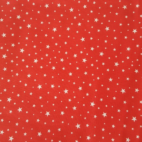 Coupon tissu rouge 100% coton popeline motifs étoiles blanc 1m x 1,80m pour 45 masques de protection