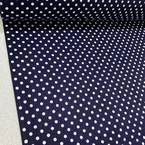 Coupon tissu bleu marine 100% coton popeline motifs point blanc 1m x 1,80m pour bébé, coussin, doublure de sacs, nappe...