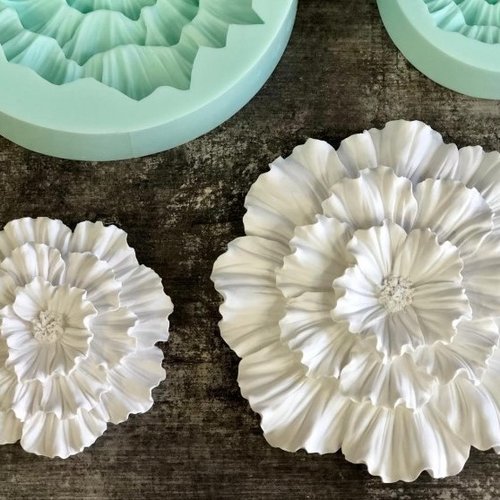 2 moules silicone grande fleur 16cm et 23cm déco 3d pour résine plâtre porcelaine cire savon argile polyester ciment béton wepam