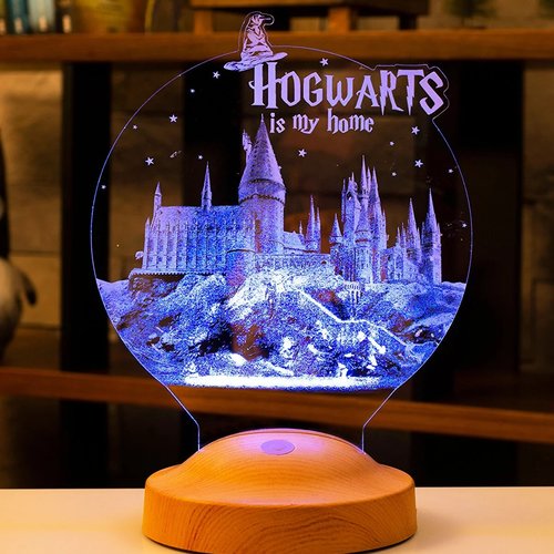 Lampe veilleuse de chevet à piles harry potter poudlard hogwarts avec effet 3d lumière led multicolore