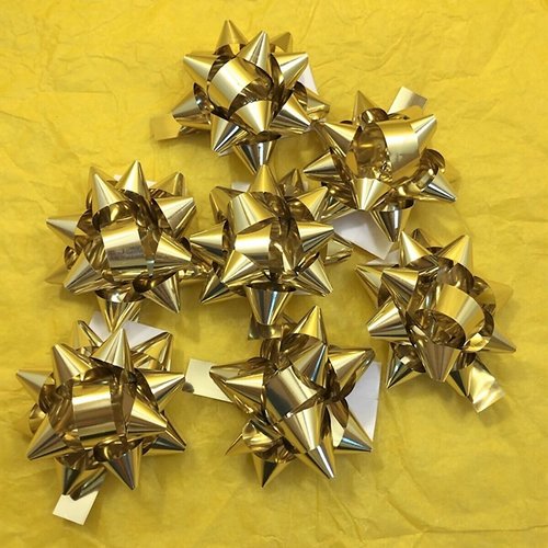 100 nœuds noeuds 5cm autocollants en ruban bolduc doré effet métallisé pour paquet cadeau
