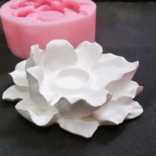 Moule silicone bougeoir grande fleur 3d hibiscus 15cm pour plâtre porcelaine cire savon résine polyester argile béton ciment k952 22k750