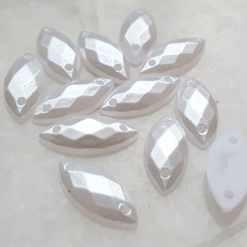 1000 cabochons facetté percé demi perle blanc lustré losange 15mm à coller pour scrapbooking embellissement décorations
