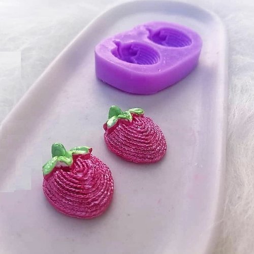 Moule silicone 2 mini fraises fruit 3d pour plâtre bougie cire fimo plâtre wepam savon argile résine polyester k945 45b35