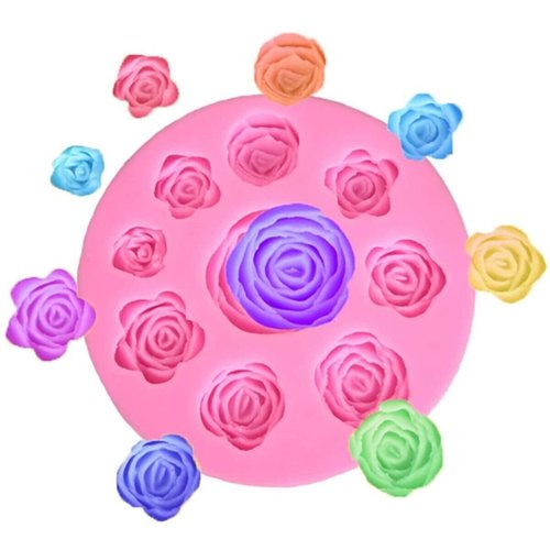 Moule silicone 9 mini rose fleurs différentes pour fimo plâtre wepam cire savon argile résine polyester  k1021 55b90ht