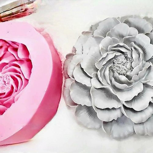 Moule silicone grande fleur 3d fleur rose pivoine 30cm pour résine polyester plâtre savon cire argile ciment béton k1092 4300