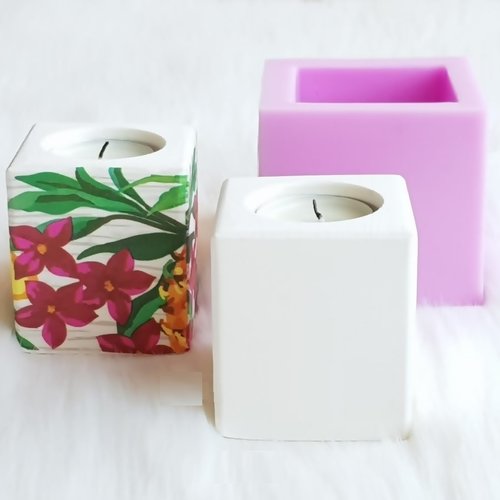 Moule silicone bougeoir candle holder cube pour plâtre béton ciment argile cire savon résine polyester k1087