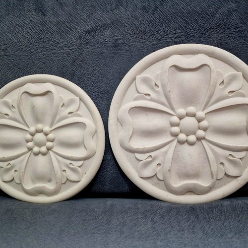 2 moules silicone applique rond 19cm et 23cm déco feuilles fleur pour plâtre résine polyester savon cire argile ciment k1106 k1107