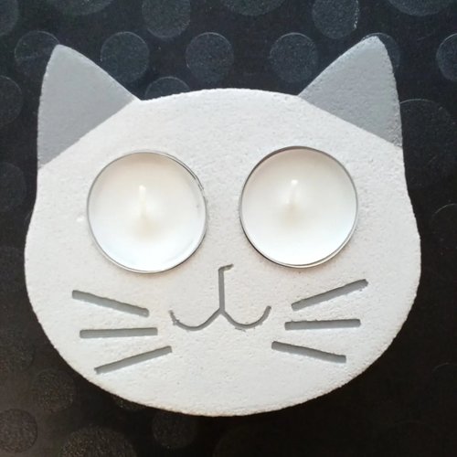 Moule silicone tête de chat double bougeoir support bougie candle holder pour plâtre résine polyester argile ciment savon cire k1139 43k