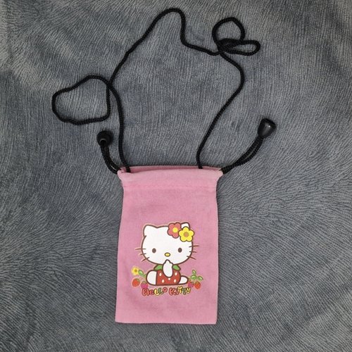 1 sacoche avec cordon collier pochette bourse 11cm en velours vieillit rose chat ange b29.c