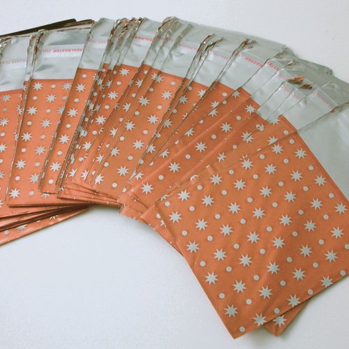 100 emballages pochettes cadeaux orange 6,5cm étoile argenté métallisé sachets avec rabat à ruban adhésif c30