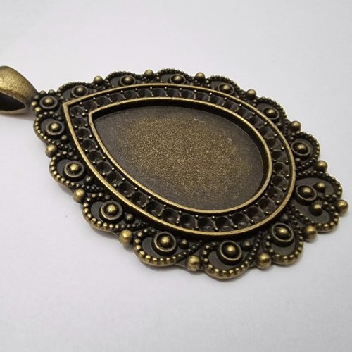 1 pendentif support cabochon goutte en métal bronzé t26